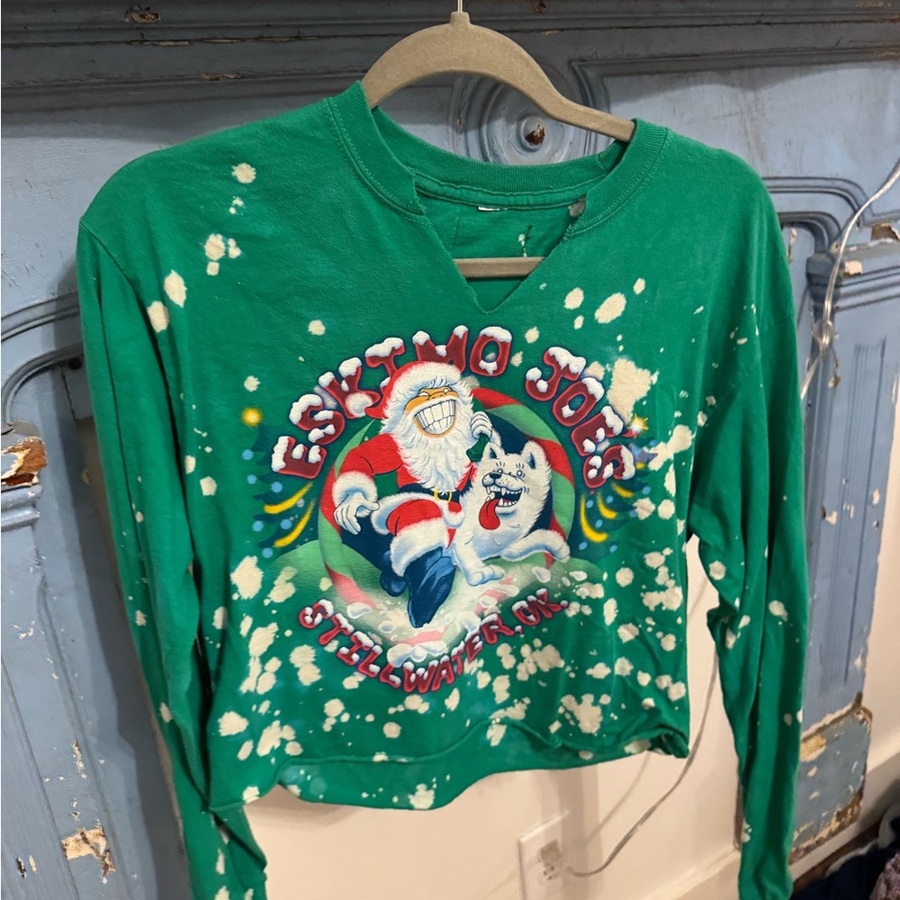 Vibrant Green vintage Eskimo joes Long Sleeve Tee with Festive Print OSU